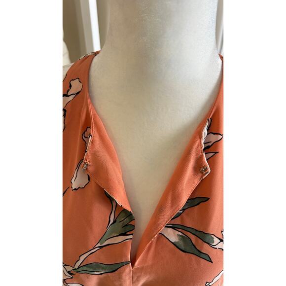 Loft Women's Size M Coral Floral High Neck Rackerback Flowy Tank #0531 - Picture 6 of 9